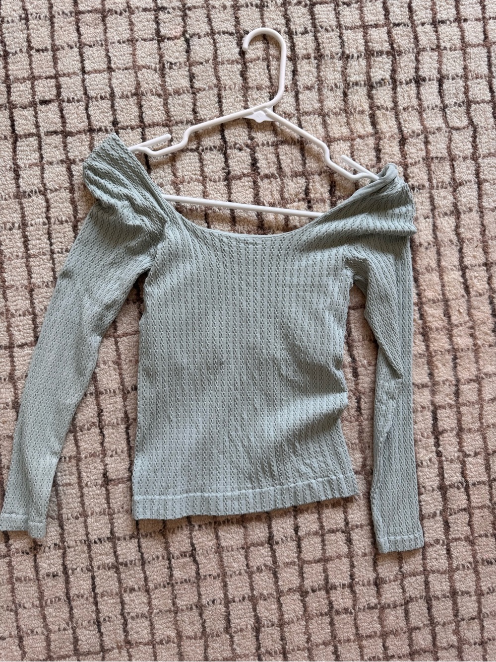 Light Sage Knit Off-Shoulder Women's Top
